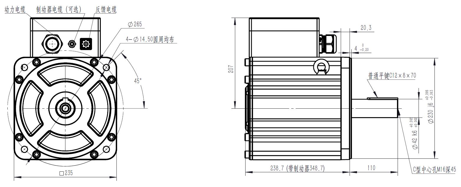 8.55KW 60V DC直流伺服电机 ZSMD2352-5615 旋转变压器编码器