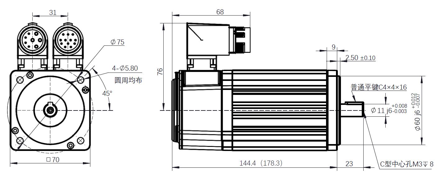 增量编码器直流伺服电机 0.44KW 72V ZSMD0702-5730-I25E-NKSP