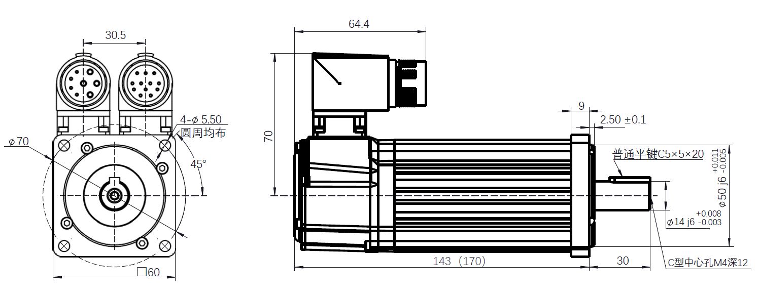 绝对值编码器直流伺服电机 0.20KW 72V ZSMD06020-5730-T1ME-NKSP
