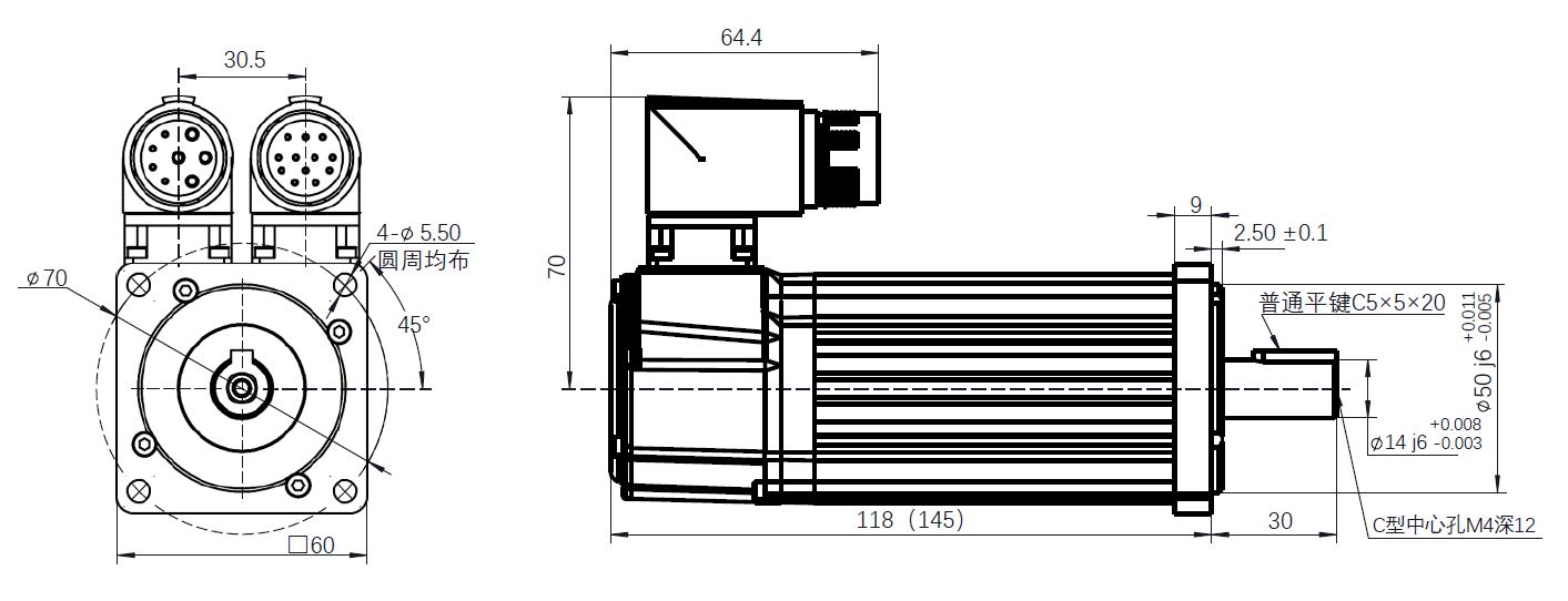 增量编码器直流伺服电机 0.10KW 72V ZSMD0601-5730-I25E-2KSP