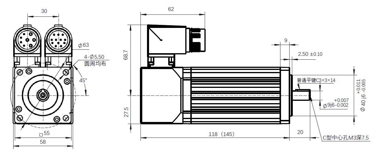 旋变编码器直流伺服电机 0.10KW 72V ZSMD0551-5730-R1PE-2KSP