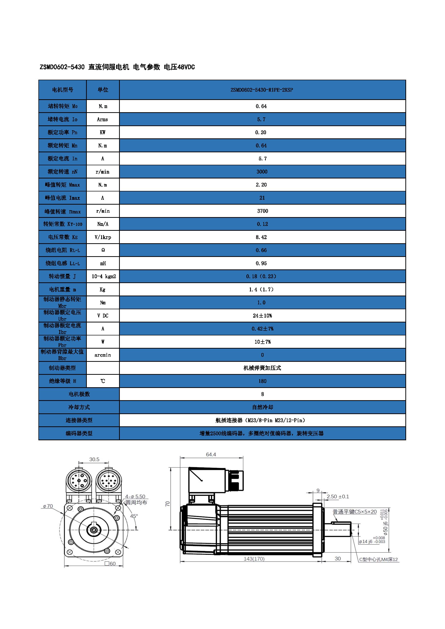 旋转编码器直流伺服电机 0.20KW 48V ZSMD0602-5430-R1[E-2KSP